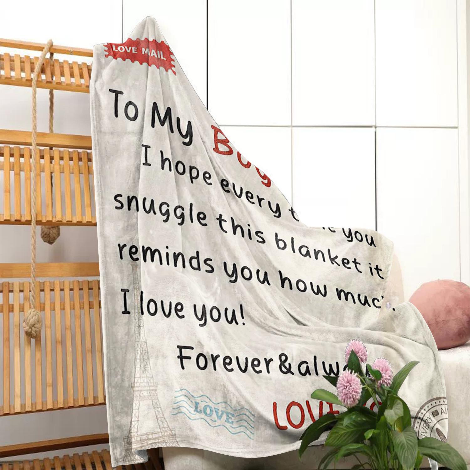 To My Boyfriend Letter Pattern Blanket, Letter Print Blanket, 1 Count Soft Comfortable Throw, Air-Conditioned Room Blanket, Warm Nap Blanket for Home Office, Valentine's Day Gift