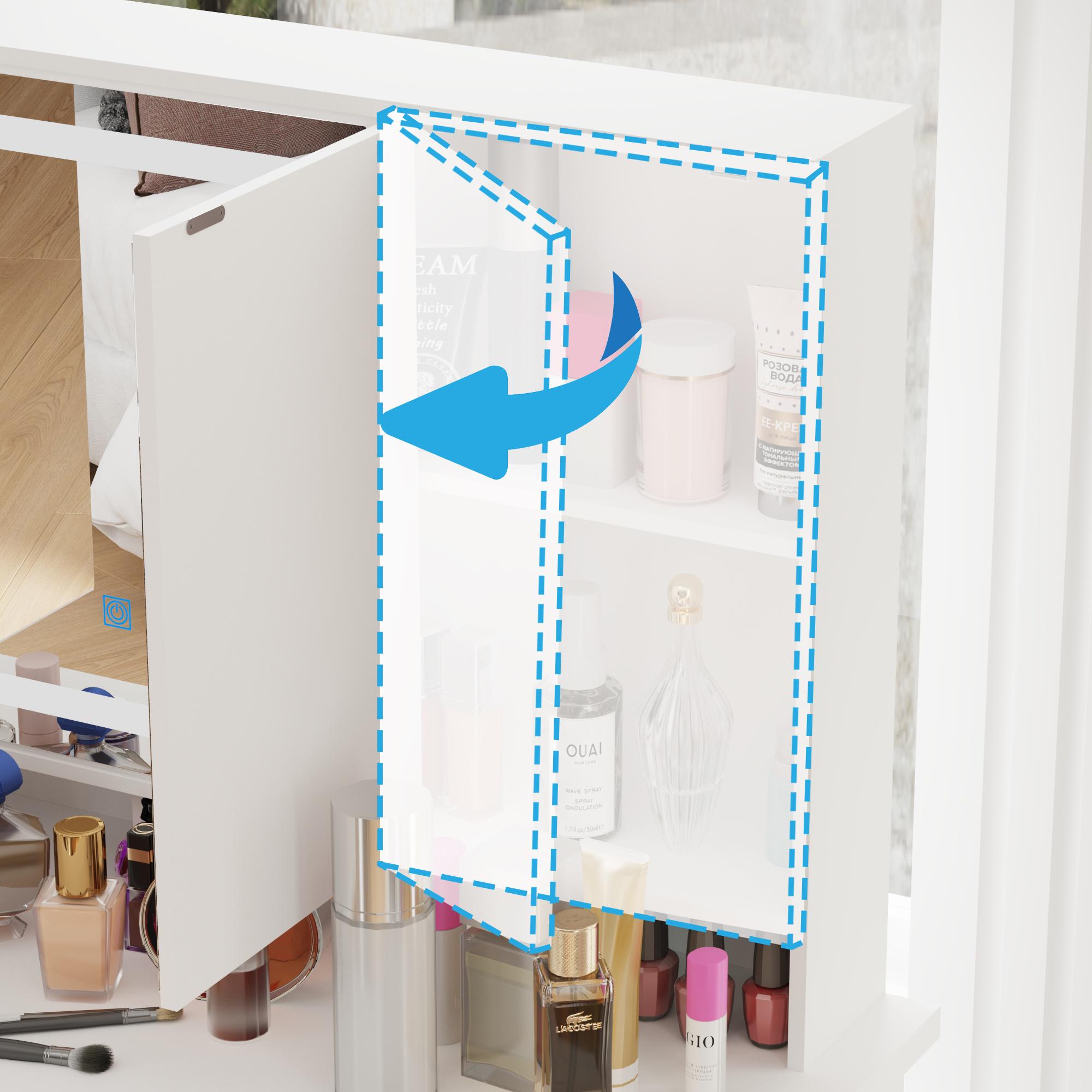 FUFUGAGA-43.3"W Vanity Desk With 9 Drawers, Makeup Desk With 3-Mirror And Touch Screen Light, Dressing Makeup Table For Bedroom