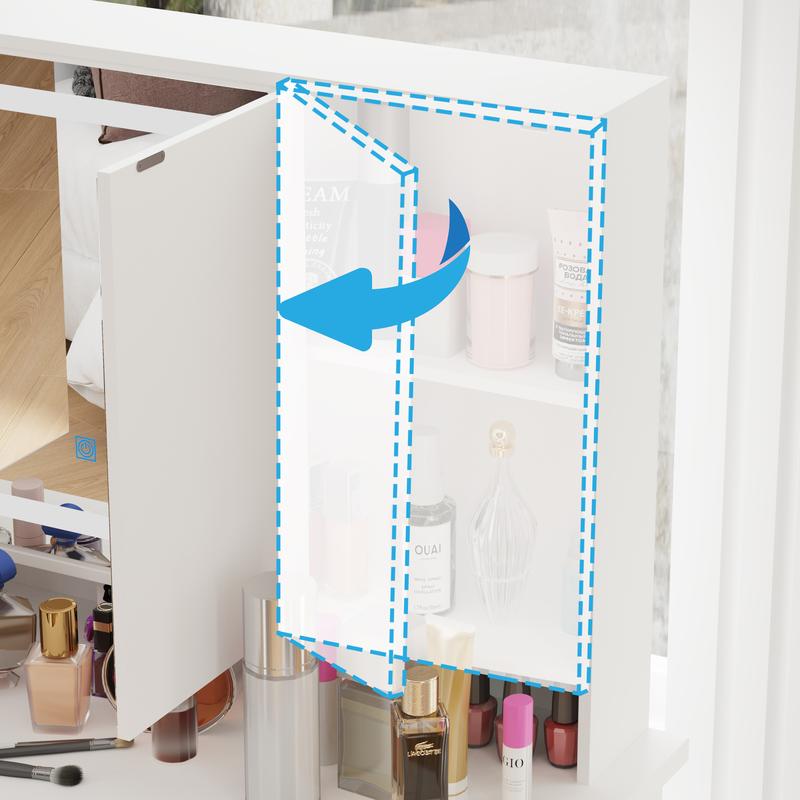 FUFUGAGA-43.3"W Vanity Desk With 9 Drawers, Makeup Desk With 3-Mirror And Touch Screen Light, Dressing Makeup Table For Bedroom