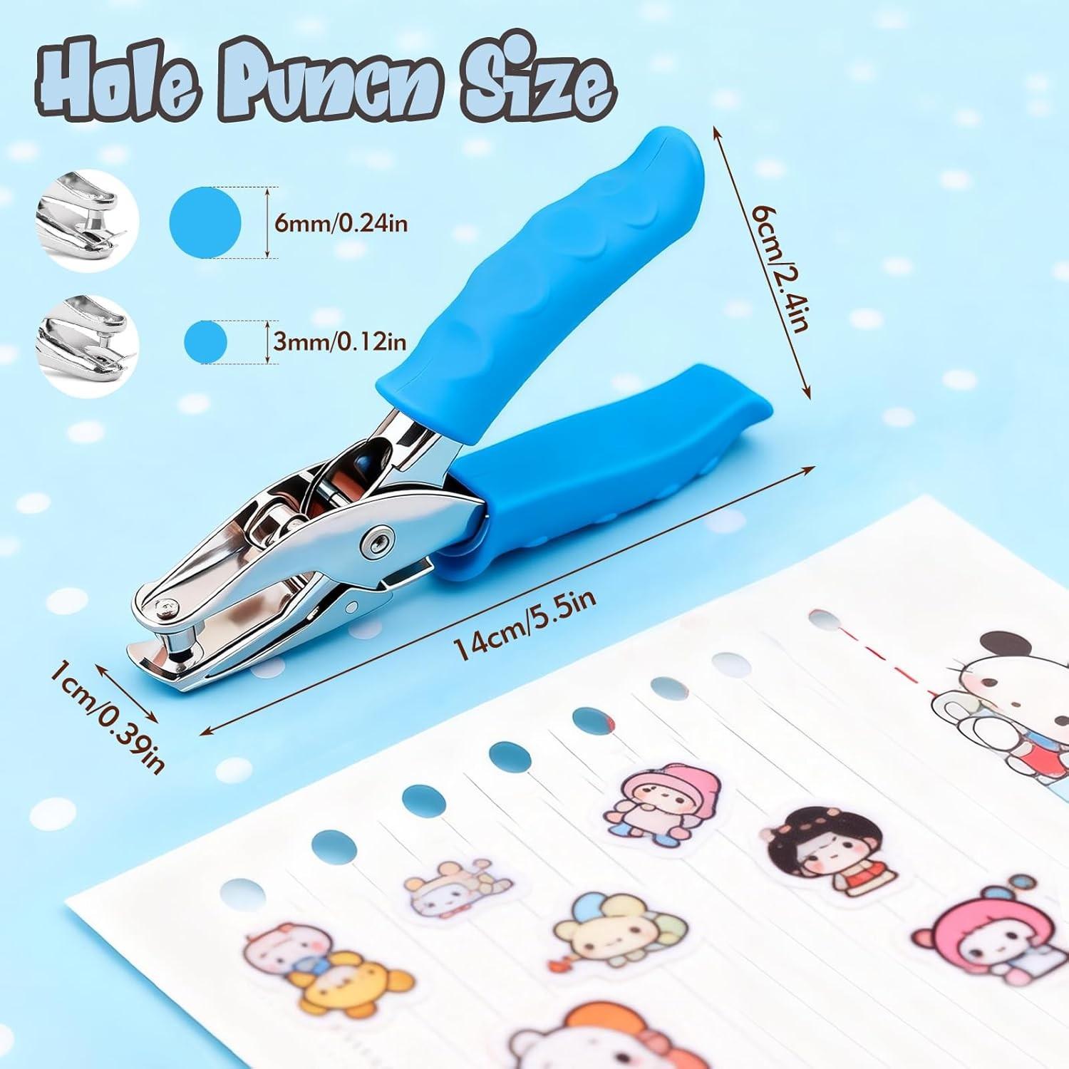 2 Pcs Hole Punch, 1/4" and 1/8" Hole Puncher with Blue Soft Grip for Crafts, Scrapbooks, Tags, Tickets, Handheld Circle Single Hole Punch for Home, Office and Classroom