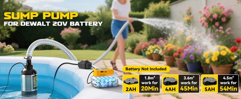Cordless Submersible Water Pump Compatible with DeWalt 20V Battery(NO BATTERY!!), 1268GPH High Flow Sump Pump with 6.5ft Hose, for Swimming Pool Garden Draining