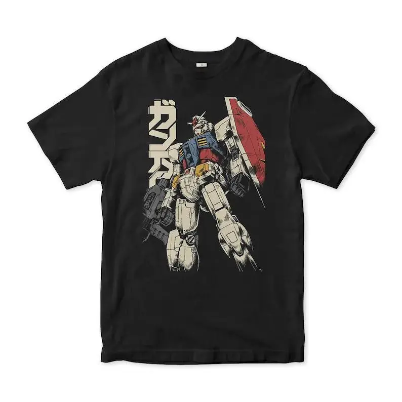Gundam RX-78-2 Art T-Shirt, Classic Retro Mech Warrior Graphic Casual T-Shirt, Vintage Anime Style Giant Robot Art Print Men’s Streetwear Short Sleeve Tee