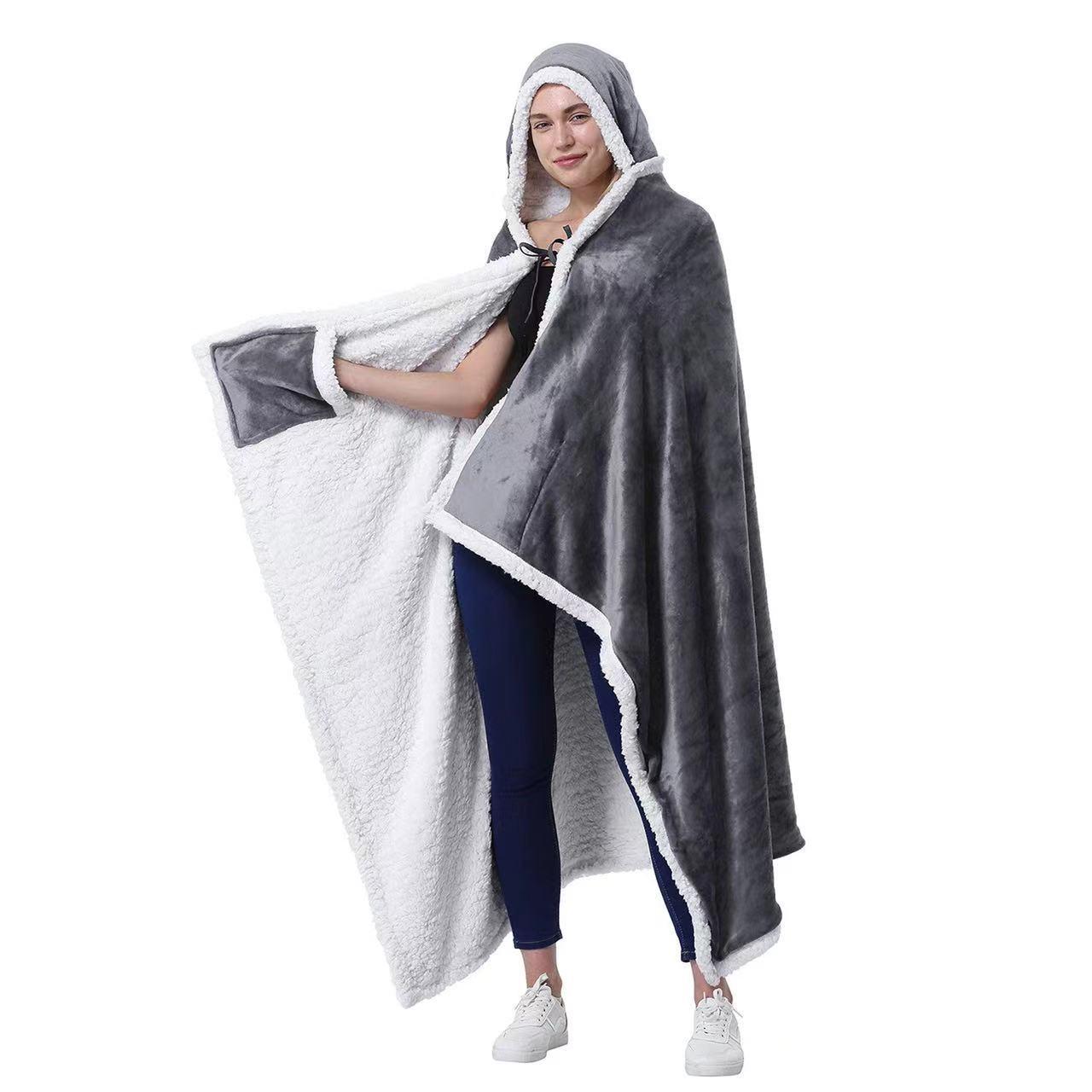 Large Winter Lamb Fleece Wearable Blanket, Soft Cozy Blanket, Comfortable Plush Lining, Anti-Cold Warm Sleeve Design, Portable Gift for Family and Friends