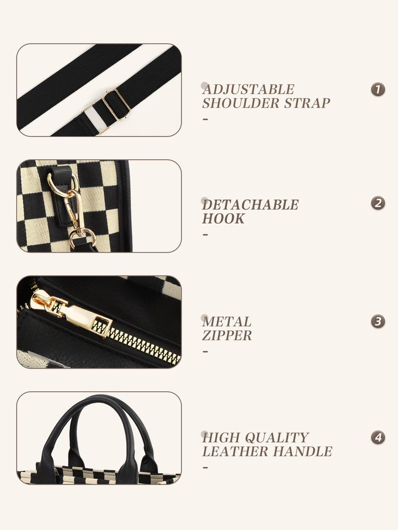 Checkerboard Pattern Tote Bag, Fashionable Canvas Classic Shoulder Bag for Women, Casual Trendy Versatile High-quality Daily Commuting Bag, Girl Fashionable Shopping Bag