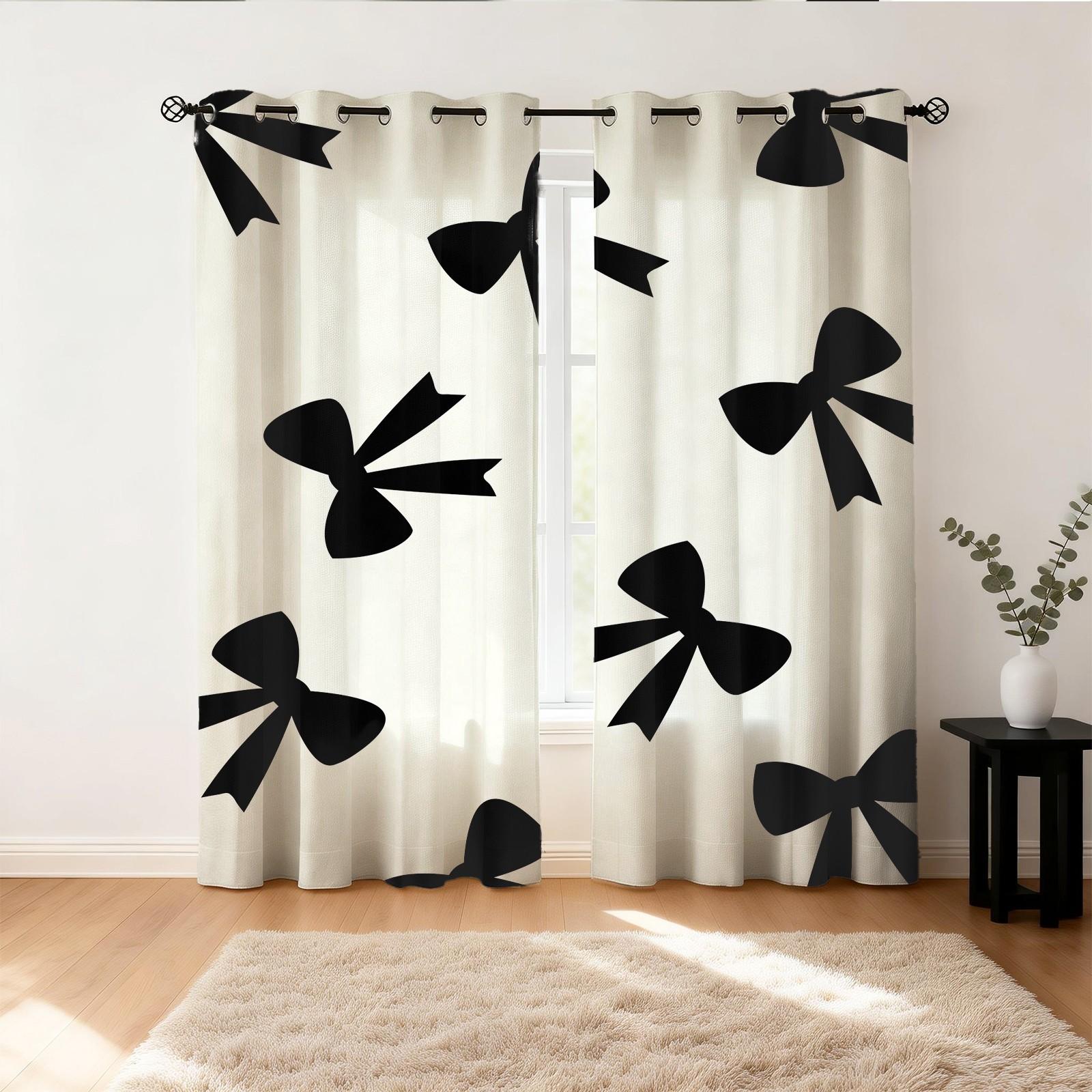 2Pcs INS Style Bow Curtains, Gentle Girly Design, High Shading Smooth Drape, Ideal for Influencer Bedroom Living Room Backdrop Decor