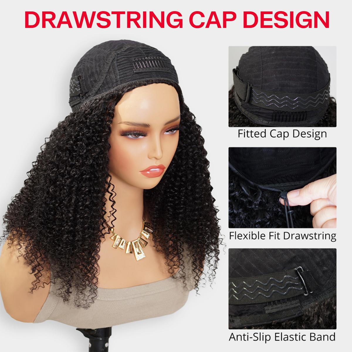 Mscoco Glueless Half Wig 100 Human Hair Yaki Body & Bouncy Deeep And Yaki Straight, Kinky Curly  Half Wig Adjustable Drawstring Beginner Friendly Flip Over Wig Natural Hairline #outdoorfun #TikTokshopCyberMonday #TiktokShopBlackFriday #christmassale2025