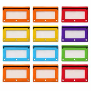 Pencil Pouch for 3 Ring Binder, Bulk 12 Pack 3-Holes Zipper Pencil Pouches with Clear Window, Sturdy and Durable Cloth Pencil Case in Assorted Colors, Pencils Bags for School Office College Supplies