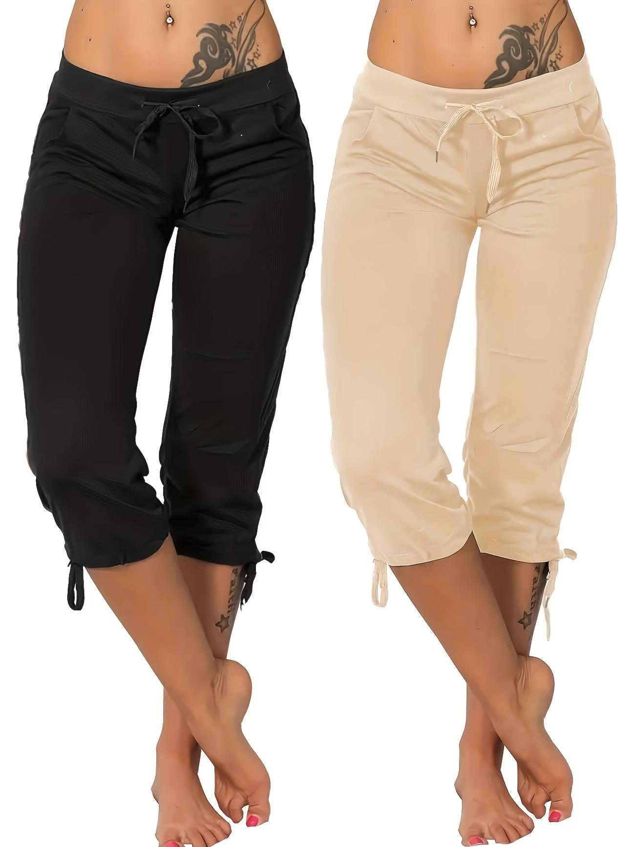 Pack of 2 women’s lightweight capris with drawstring waist — casual long pants, comfortable and stylish, suitable for spring and summer