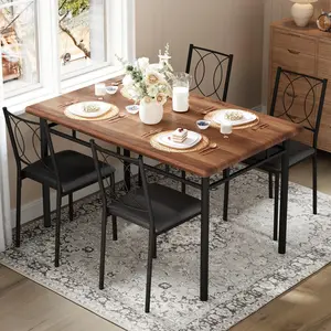 Garvee Dining Set for 4 - Compact Walnut Wood Kitchen Table with Upholstered Chairs, Farmhouse Style for Small Spaces, Apartments, and Cozy Dining Rooms
