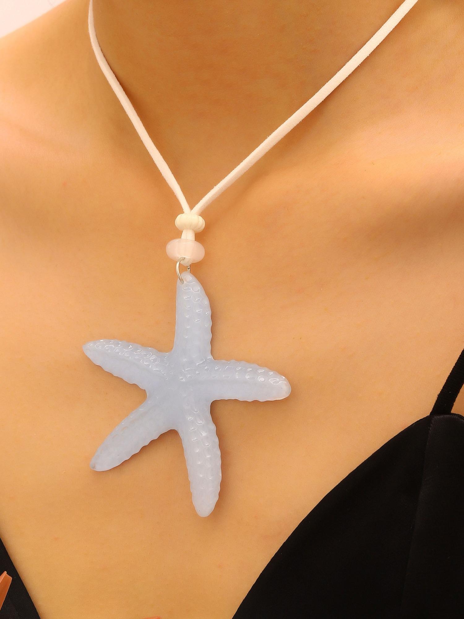 Holiday Island Long Blue Starfish Necklace for Women, Luxury High-End Collar Chain, Elegant Pendant Accessory, Perfect Gift Idea