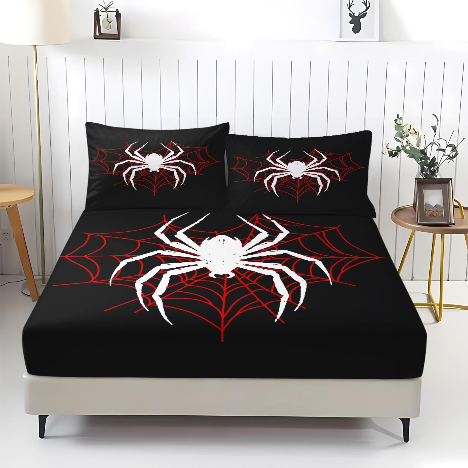 Spider Pattern Bedding Set (1 Fitted Sheet + 2 Pillowcases), Deep Pocket Fitted Sheet, Modern Home Essential Decorative Bedding