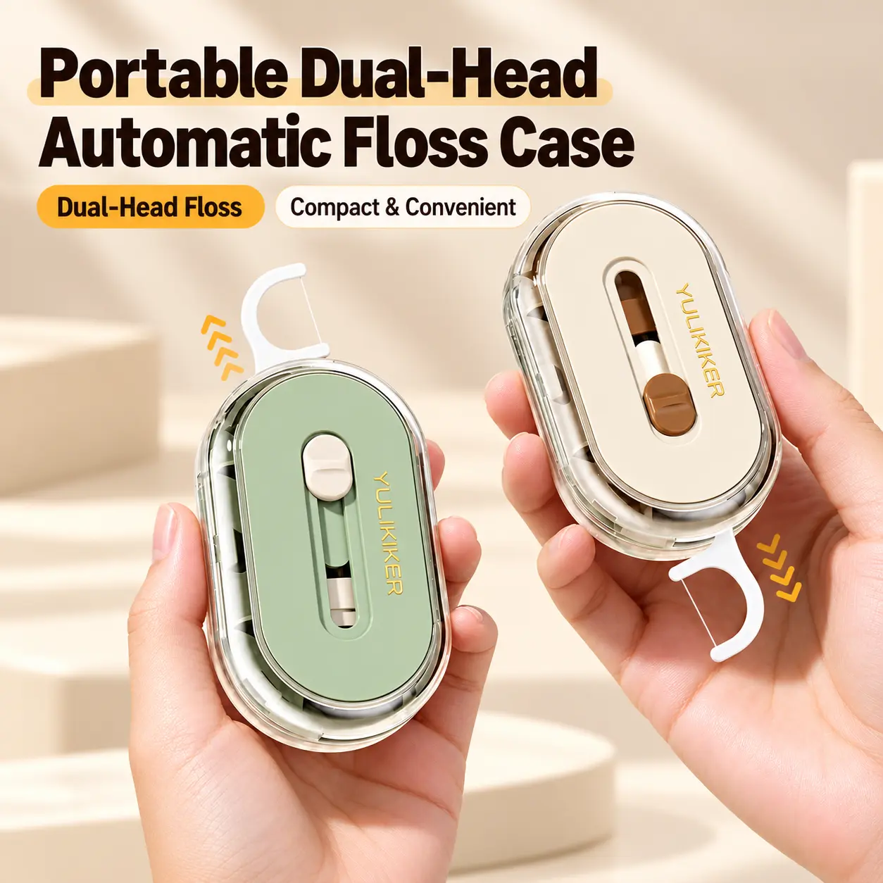 Portable Dual-Head Automatic Floss Pick Dispenser - 1-Touch Refillable, Dust-Resistant Compact Dental Floss Case for Travel, Home Daily Oral Care