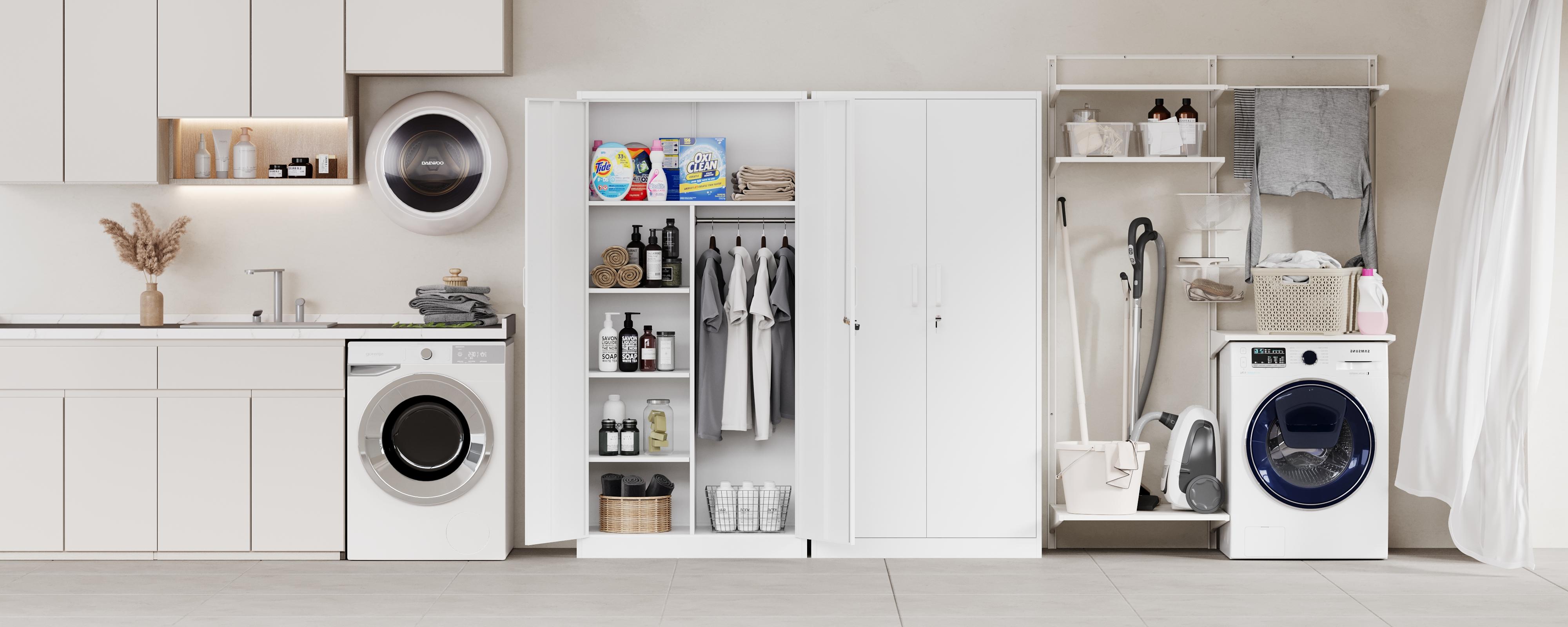 Letaya Metal Storage  White  Cabinets Locker with Lock Door, 72'' Clothing Coat Steel Storage Freestanding Wardrobe for Office, Home, School, employee,gym,Fire Department cupboard