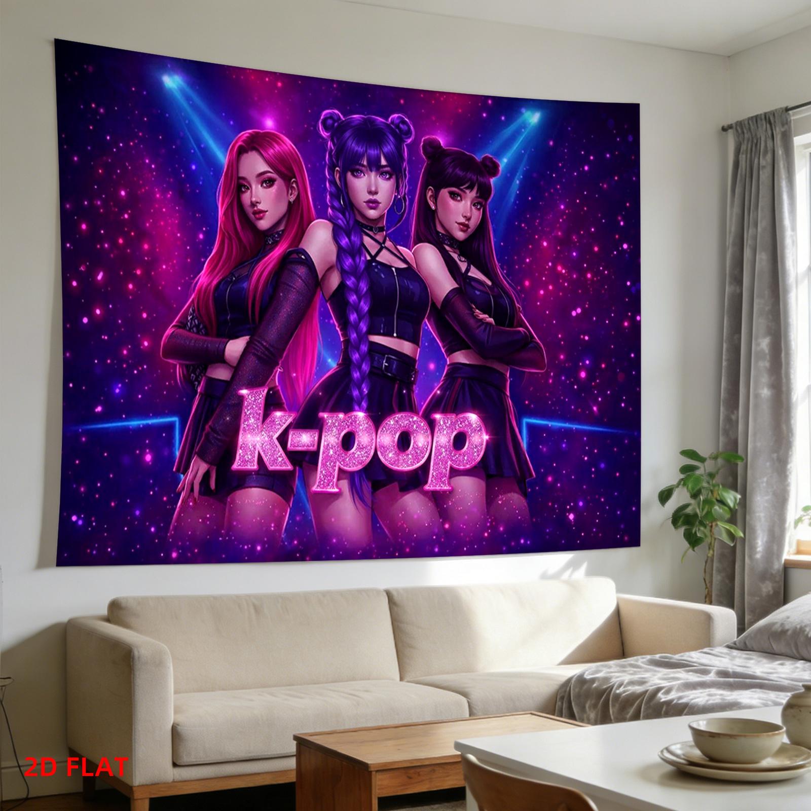 Two-dimensional plane pattern printed tapestry - Korean pop idol group, music ensemble, bright colors, purple background, performance scene, room wall decoration,suitable for living roomoffice,party decoration funny decorative tapestry durable man Two-dimensional plane pattern printed tapestry - Korean pop idol group, music ensemble, bright colors, purple background, performance scene, room wall decoration,suitable for living roomoffice,party decoration funny decorative tapestry durable man
