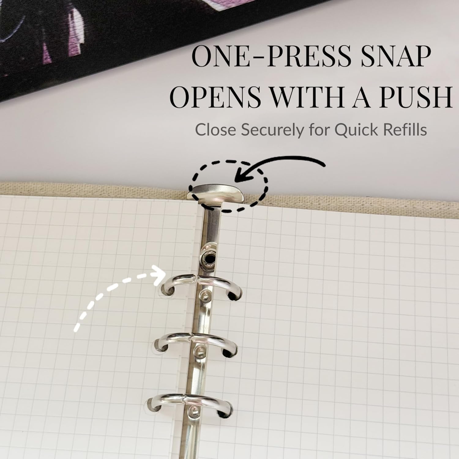 Refillable A5 Loose Leaf Hardcover Notebook, Luxury Gleaming Embroidered Butterfly Black &  6-Ring Planner with Grid Pages, Deluxe Hardcover  Set Journal for Study, Work.