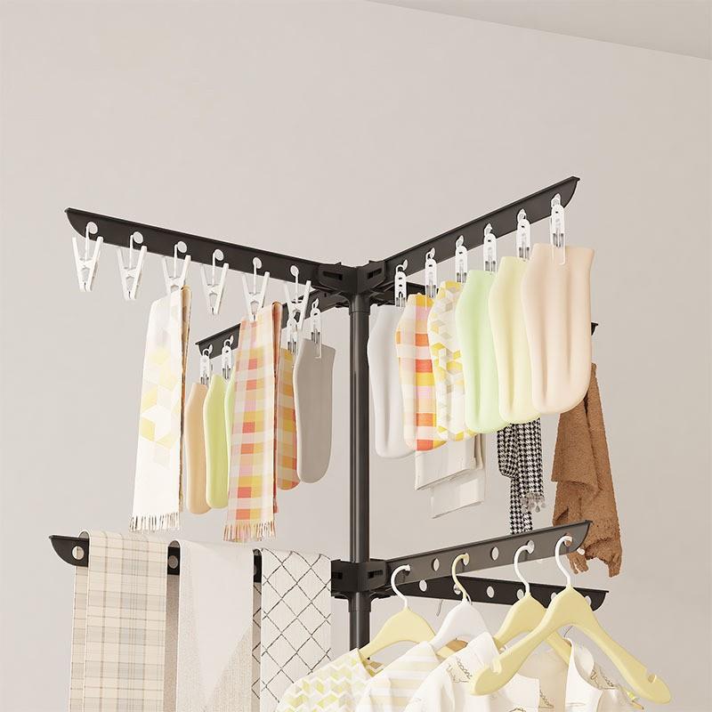 Multifunctional Floor Standing Clothes Rack, Foldable Drying Rack, Bedroom Balcony Laundry Storage Hanger, Powder Coated Steel Pipe, Durable, Clothes Hanging Rack