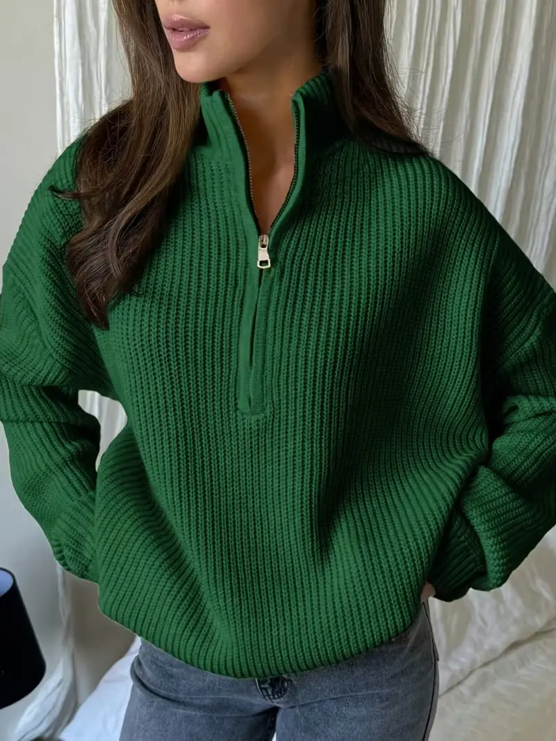 Women's cream half-zip sweater final detail