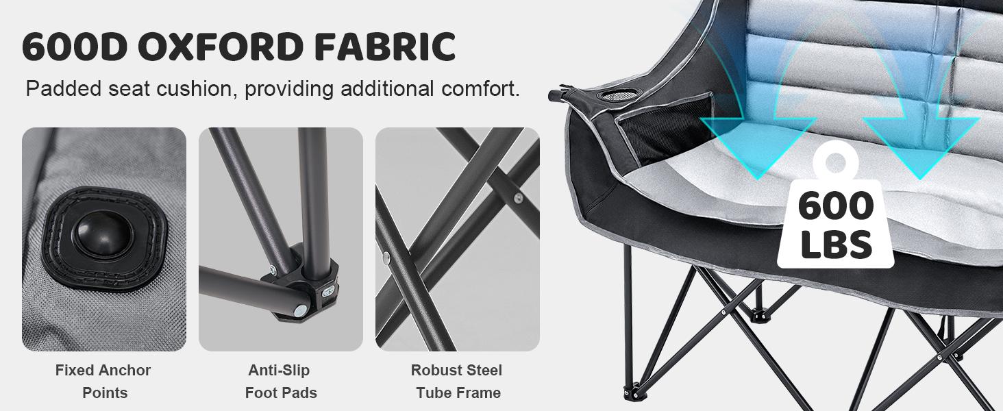 SLSY Oversized Double Camping Chair, Folding 2 Person Camping Chair Loveseat, Fully Padded Duo Chair Camping Couch, Fold Up Double Camp Chair, Lawn Chairs, Camping Bench with Carrying Bag