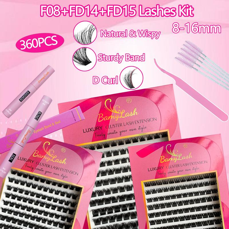 3-Box 3D Wispy Individual Cluster Lash Set, Individual Lash Extensions - Ultra-Thick Volume, Curly Mixed Lengths - DIY Lash Extension Kit with Lash Bond, Seal, Remover, Applicator & Lash Brush - Everyday Eye Makeup, Gifts for Friends