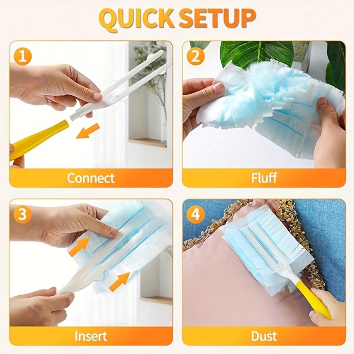 30PCS Dusting Duster Refills with Handle, Disposable Electrostatic Cleaning Duster for Daily Housekeeping, Car Interior Dust Removal, Furniture Care, Appliance Crevices and Keyboard Cleaning, Home Cleaning Accessory Tool