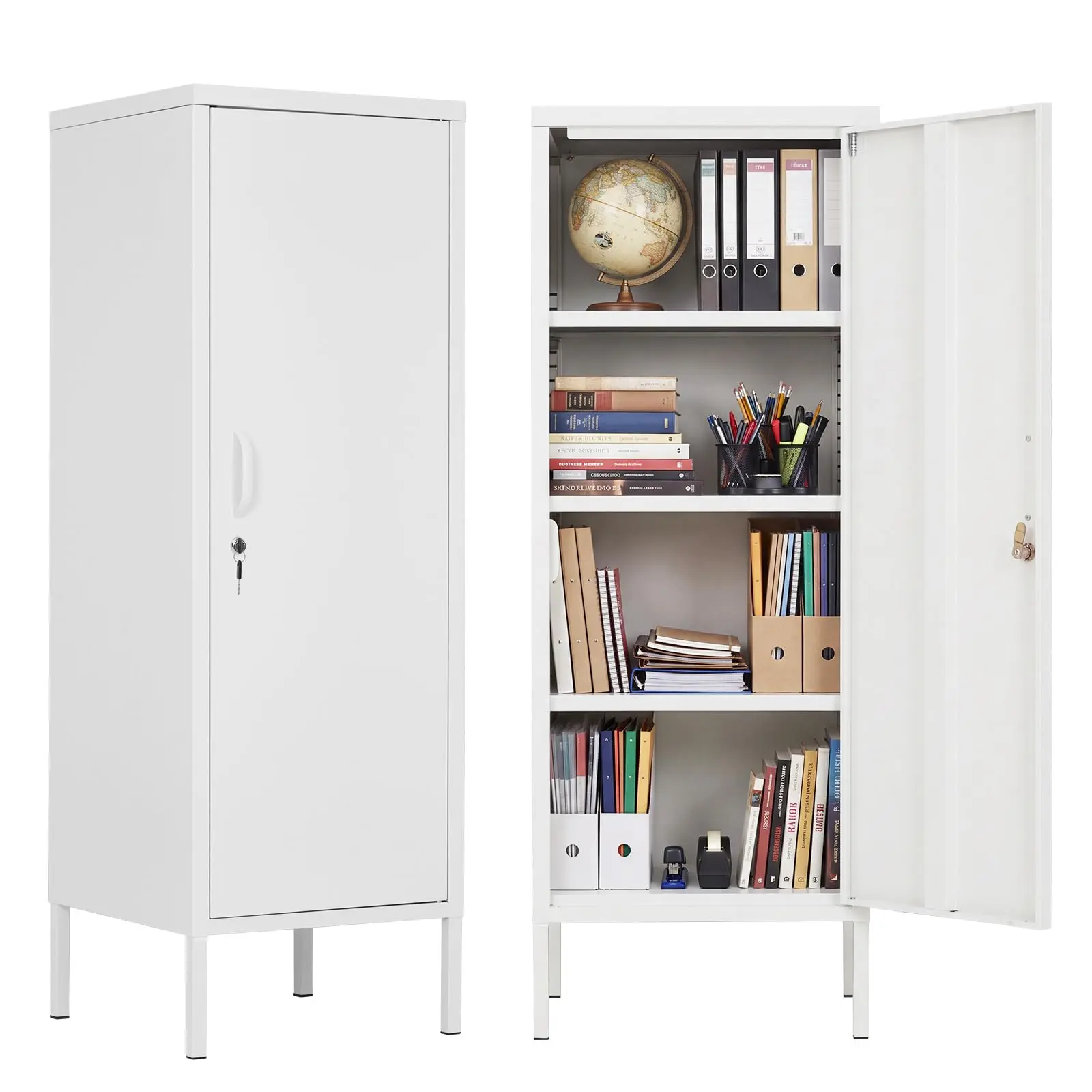 Lockable Metal Locker Storage Cabinet, 4-Tier Metal Cabinet with 3 Adjustable Shelves and 2 Keys, Secure Locking Storage Locker for Office, School and Employee Personal Storage