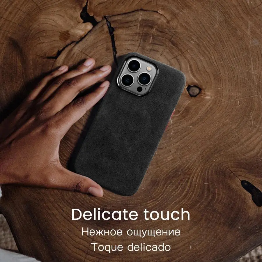 Magnetic Alcantara Smartphone Case - Handmade, Wear-Resistant, Easy-to-Clean Luxury Supercar Interior-Style Suede Cover for iPhone 16 Pro Max, 15, 14 Pro, 14, 13 Mini, for Cellphone Protection