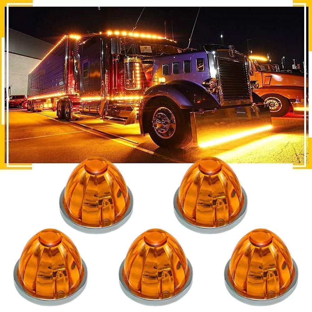 5Pcs Amber Watermelon LED Strobe+Constant Marker Lights Dual Function Watermelon-Shaped Side Marker Clearance Tail Top Cap Roof