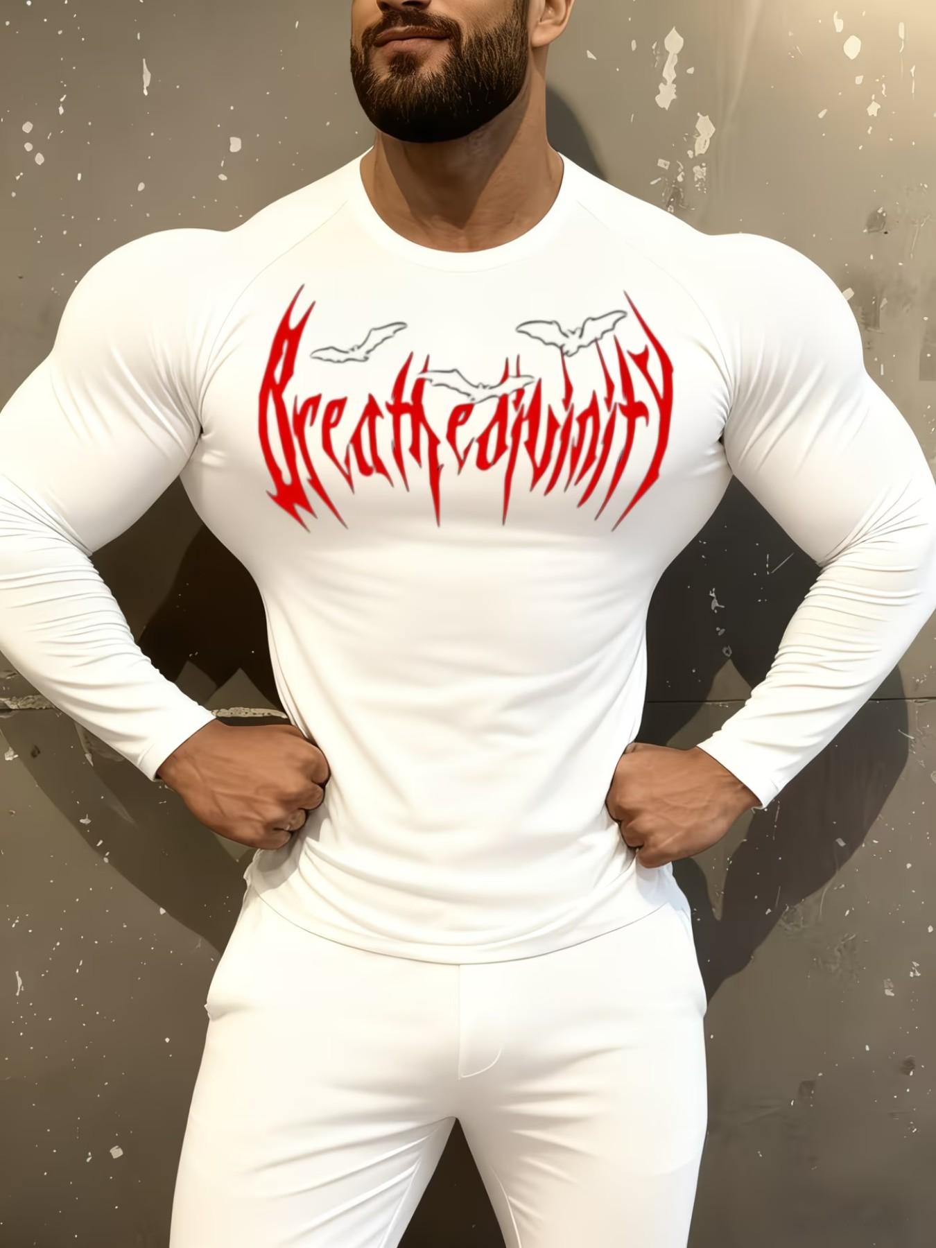 Men's Dark Style Breathe Divinity Print Slim Fit Long Sleeve Sportswear, Cross-Border Bestseller, Running & Daily Use