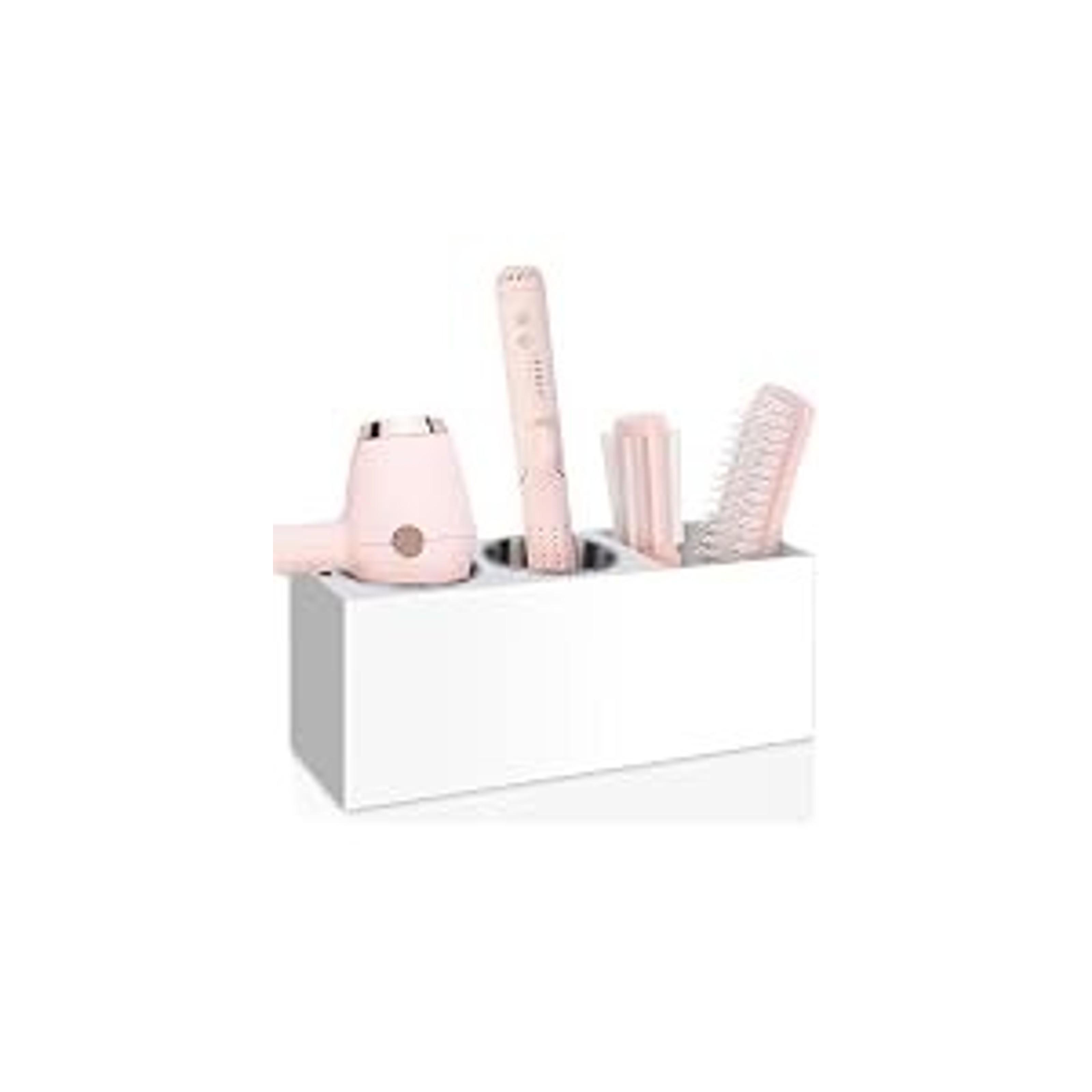 Hair Tool Organizer, Hair Dryer Holder with Heatproof Steel Cups, Acrylic Vanity Organizer for Curling Iron, Flat Iron & Hair Brushes, Perfect for Bathroom (White, Standard)