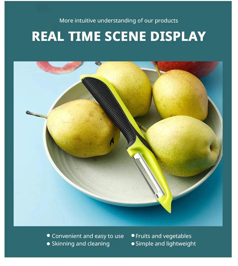 Sharp Durable Stainless Steel Peeler, Multifunctional Manual Fruit Vegetable Cutter, Ergonomic Handle Kitchen Gadget for Potato Apple Carrot Quick Peeling
