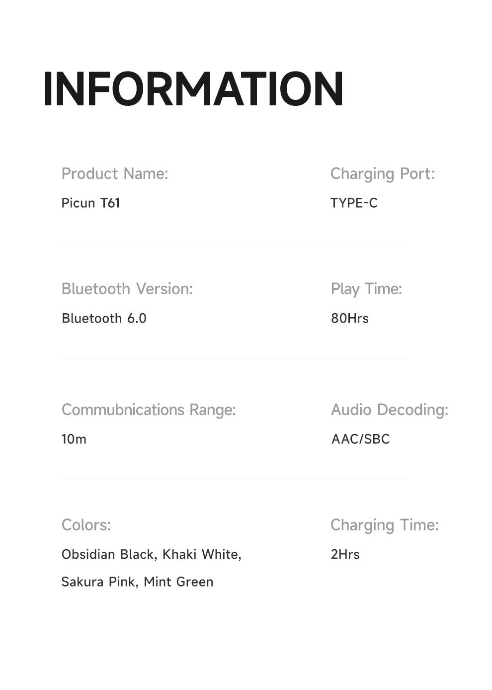 Picun T61 Wireless Bone Conduction Headphones, OWS Open Ear Earbuds with Earhooks, Bluetooth 5.4, Deep Bass, Lightweight & Sturdy, 25Hrs Playtime, IPX6 Waterproof, for Cycling Yoga Gym Workouts