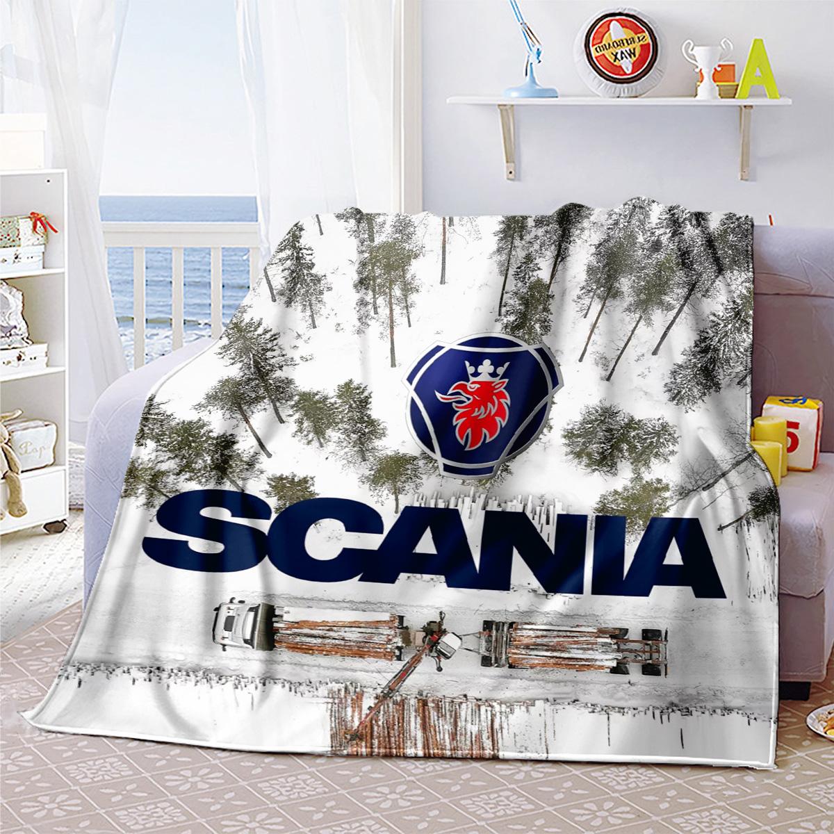 Scania Logo Printed Cute Cartoon Plush Blanket Suitable for All Seasons, Soft and Comfortable Sofa Mattress Office Outdoor Blanket Camping Travel Home Blanket Black Friday Christmas Gift B502