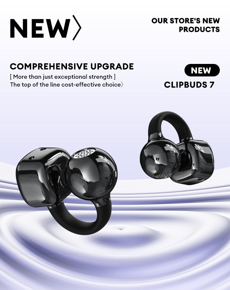 PAXA Clipbuds 7 Clip-on Design Wireless Headphones, Powerful Sound Effects for Music, Dustproof & Waterproof Sports Earbuds for Running, Workout, Audio