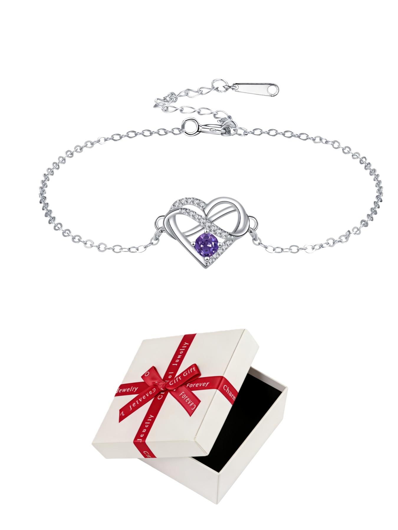 Infinite Heart Crown · Amethyst Bracelet Rhinestone heart infinity bracelet, luxury and fade-resistant.Paired with a purple preserved rose gift box.Perfect gift for birthdays, Mother’s Day and Valentine’s Day.