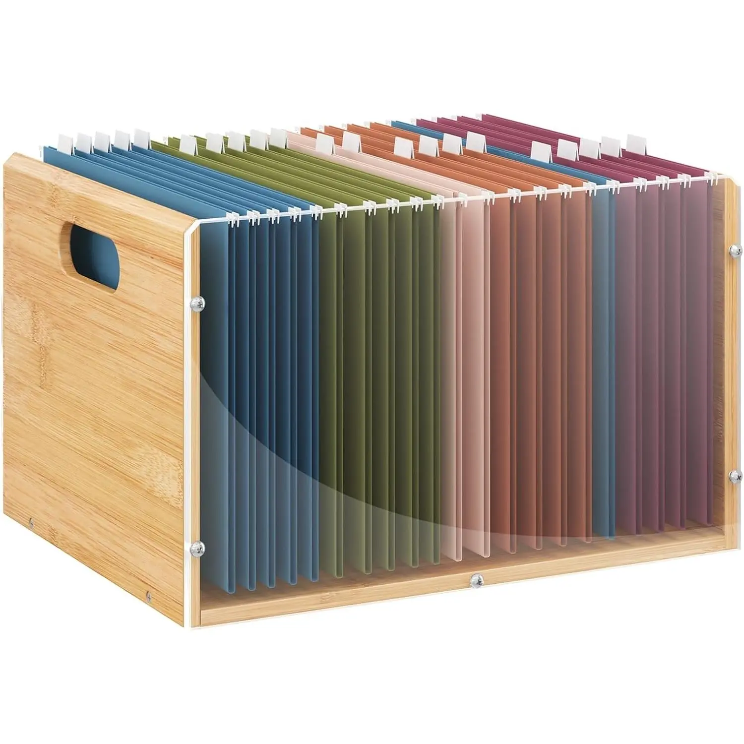Letter/Legal Bamboo Acrylic File Box Organizer, Hanging File Folder Storage Boxes, Decorative Transparent Document Filing Bin with Handle for Home Office Desk