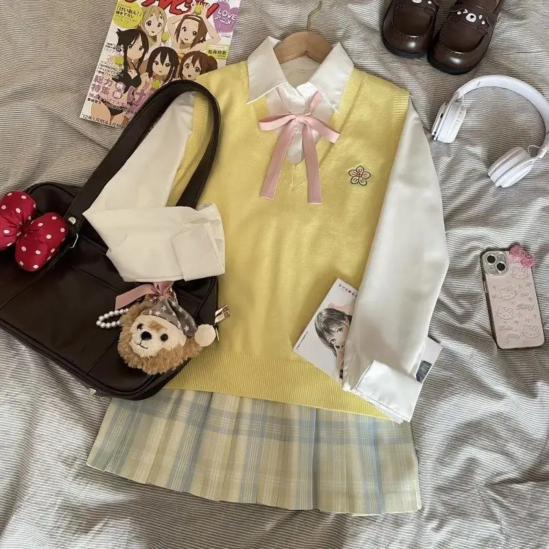 Autumn JK Style School Uniform Design Woman Outfits Preppy Blazer Plaid Skirt Vintage Korean Style Female Y2k 3 Piece Sets