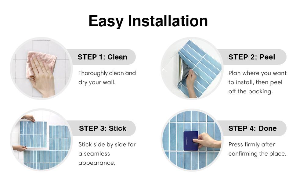 Commomy Peel and Stick Tile 10 Pcs of 12'' x 12'' Vertical 3D Self-Adhesive Backsplash for Kitchen Bathroom Interior Wall Tile Glossy Surface