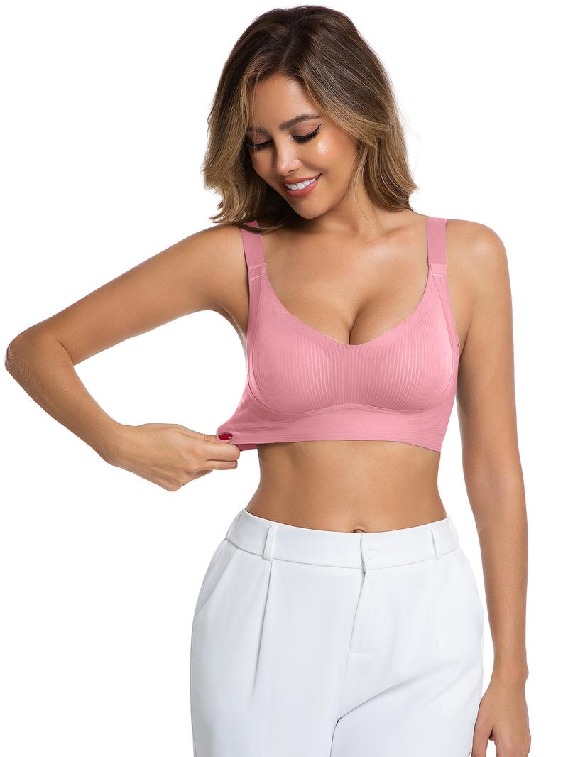 3/4 counts Women's Solid Wireless Bra Comfortable Breathable Push Up Bra, Softness Lightweight Lingerie for All Seasons Womenswear Lingerie for All Seasons, girl,Soft Comfortable Breathable Ribbed Push Up Seamless Bra, gift