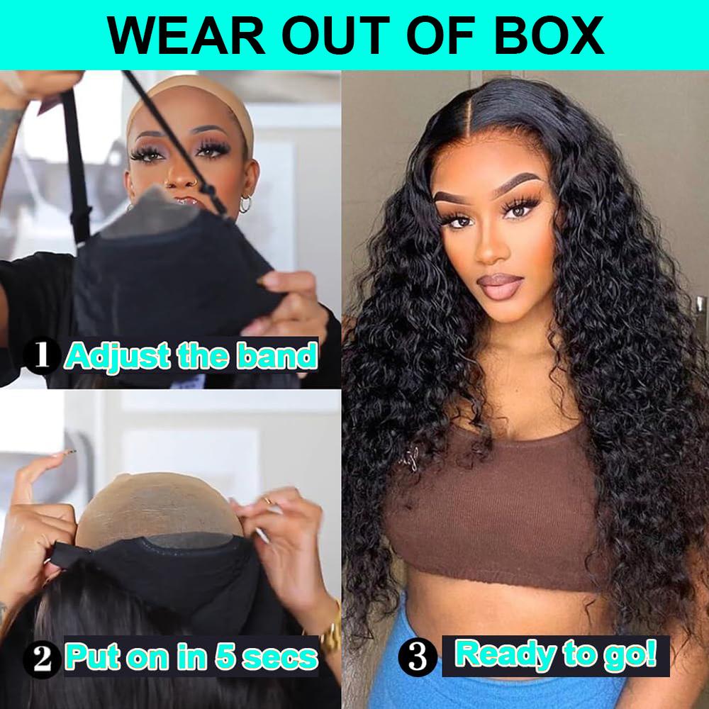 Bling Hair Glueless Wigs Deep Wave Human Hair Wig 6x4 Pre-Cut Curly Water Wave 5x5 7x5 9x6 Lace Closure Wigs 180% Density Ready Go Wigs For Women