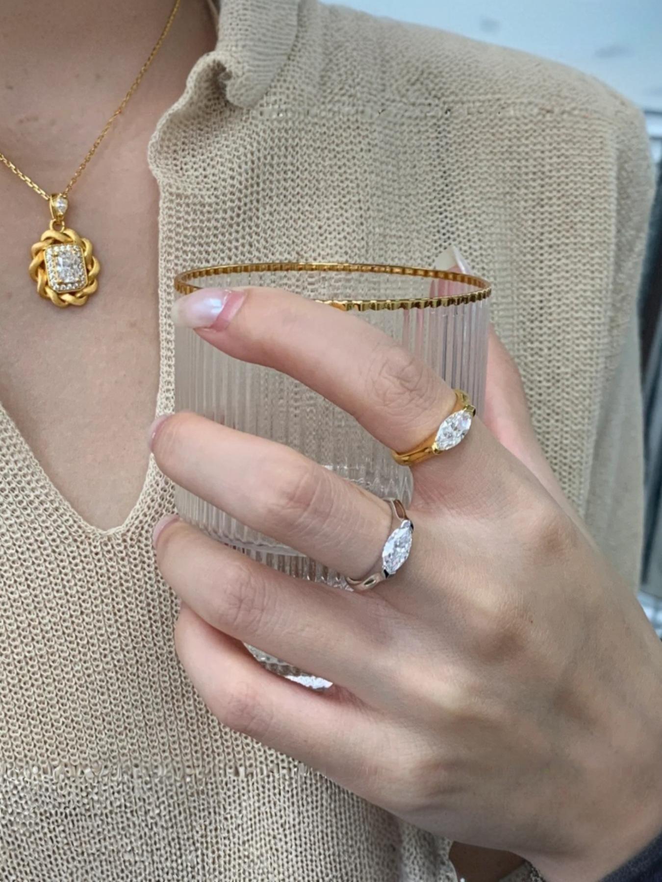 Women's Marquise Diamond Ring, High Carbon Diamond, Unique Rhombus Design, Versatile Fashion Jewelry, Elegant Angel Eye Band