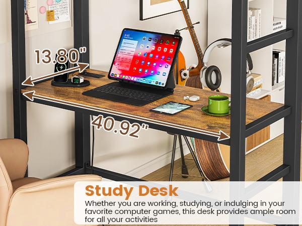 Hasuit Twin Size Loft Bed with Desk & Charging Station Metal Frame LED Lights 4 Storage Shelves 2 Fabric Drawers Safety Guard Clothes Rail Ladder for Students Assembly Required Hasuit Twin Size Loft Bed with Desk & Charging Station Metal Frame LED Lights 4 Storage Shelves 2 Fabric Drawers Safety Guard Clothes Rail Ladder for Students Assembly Required