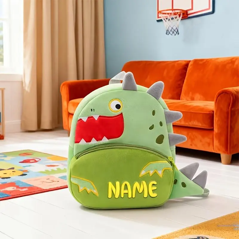 Custom Embroidered Name Dinosaur Backpack, Cute Dinosaur Themed School Bag, Unisex, Suitable for Kindergarten, Preschool, Travel, and Daycare, Soft Dinosaur Backpack, Lightweight and Durable, Christmas Gift, for Teenager