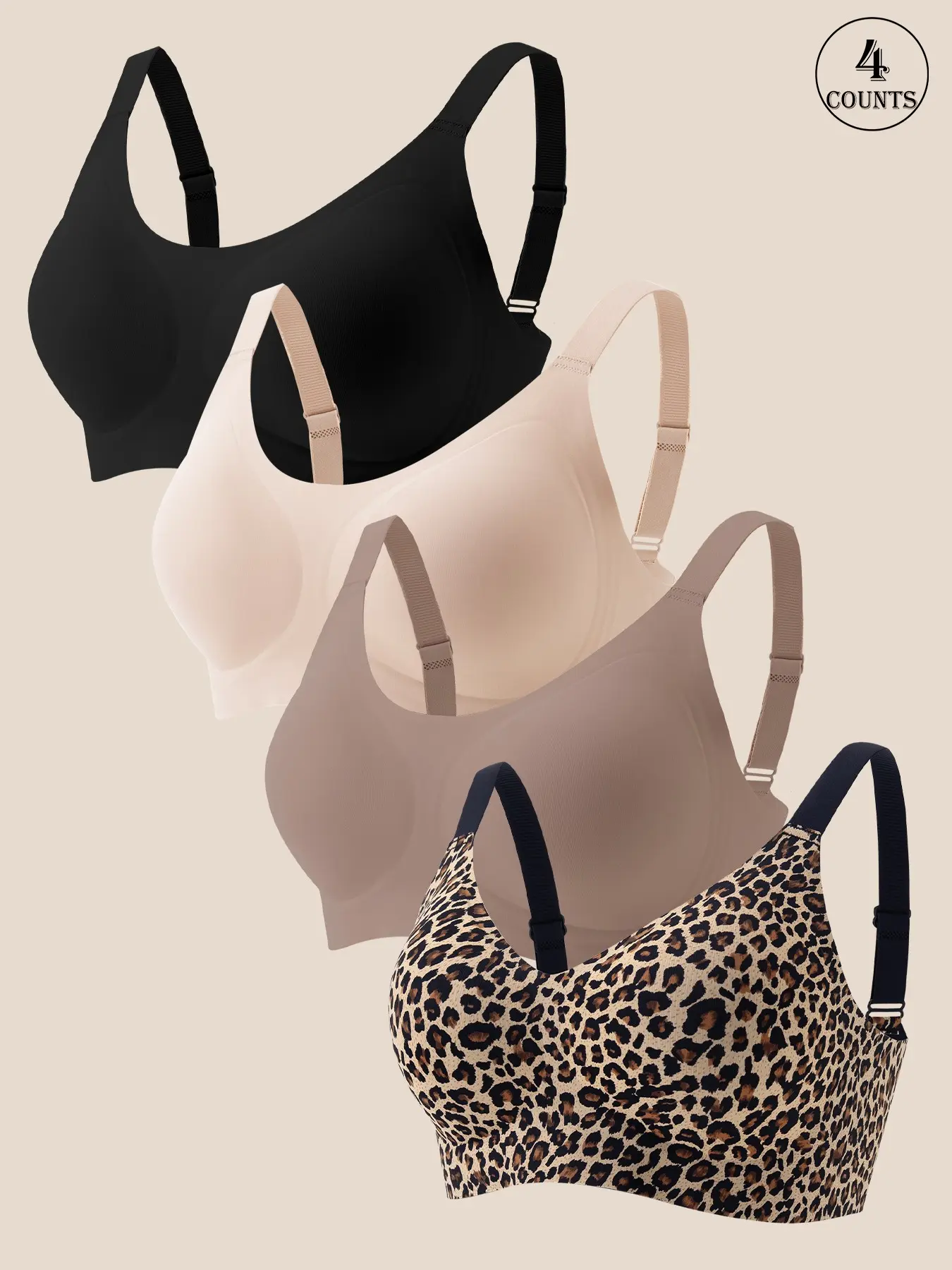 3/4/5 Pack Available Women's Jelly Bra, Soft Padded Cup Bra with Stretch Fabric, 3 Row Back Hook Closure, Lightweight Comfortable Underwear