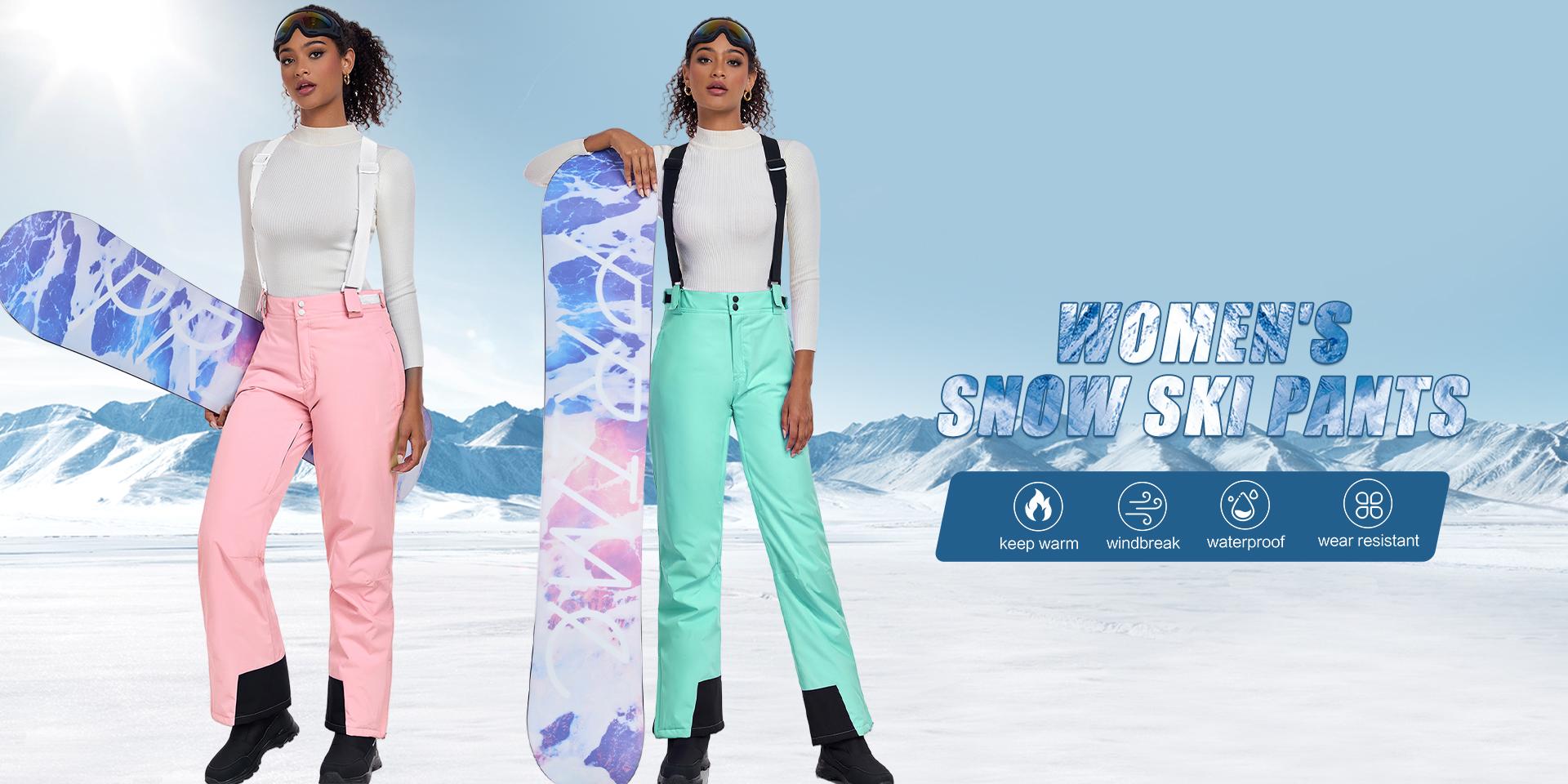 YEEFINE Women's Insulated Snow Pants Winter Warm Ski Pant Outdoor Waterproof Snowboard Bibs with Detachable Suspender