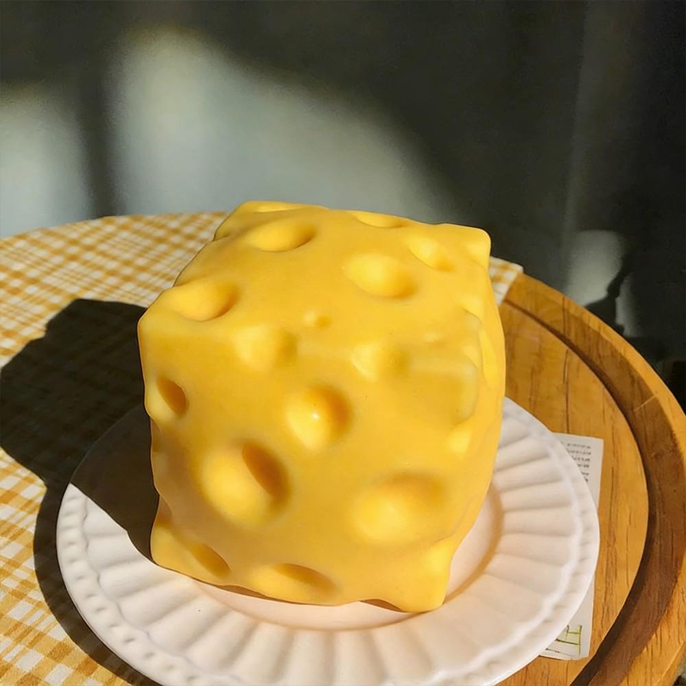 Yellow Cheese Squashy, Soft Novelty Squeeze Toy, Rebounding Sensory Toy Helps Relax & Focus, Sensory Cheese for Kids & Adults, TPR Material Food Theme Cheese Cubes Stress Balls for Adults