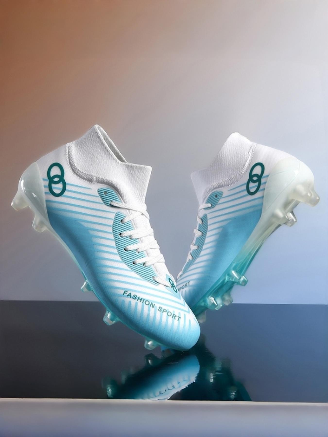 1 Pair Unisex Professional High Top Sock Football Match Shoes Soft Lining Lightweight Breathable Rubber Grip Outsole For Natural Grass