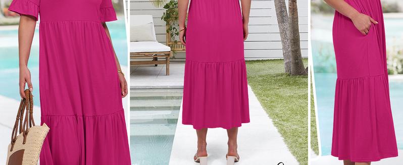 ANRABESS Women's Casual Summer Ruffle Short Sleeve T Shirts Maxi Dress 2025 Spring V Neck Flowy Tiered Boho Beach Dresses