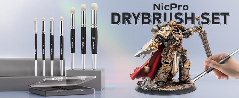 Nicpro Dry Brush Miniature Painting, 7 Sizes Professional Drybrush Set with Storage Case, Hobby Detail Paint Brushes for Tabletop & Wargames Miniature Model Painting