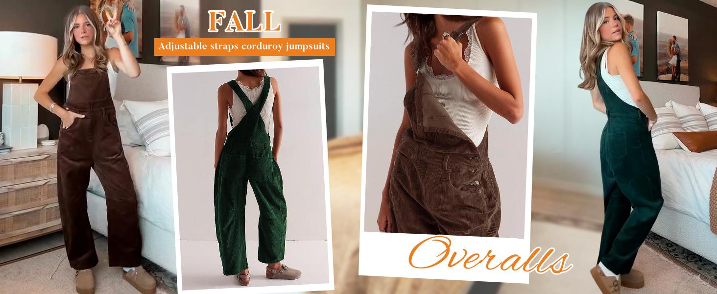 Yeokou Corduroy Overalls for Women Barrel Wide Leg Bib Corduroy Pants Women Adjustable Romper Jumpsuit with Pockets Yeokou Corduroy Overalls for Women Barrel Wide Leg Bib Corduroy Pants Women Adjustable Romper Jumpsuit with Pockets
