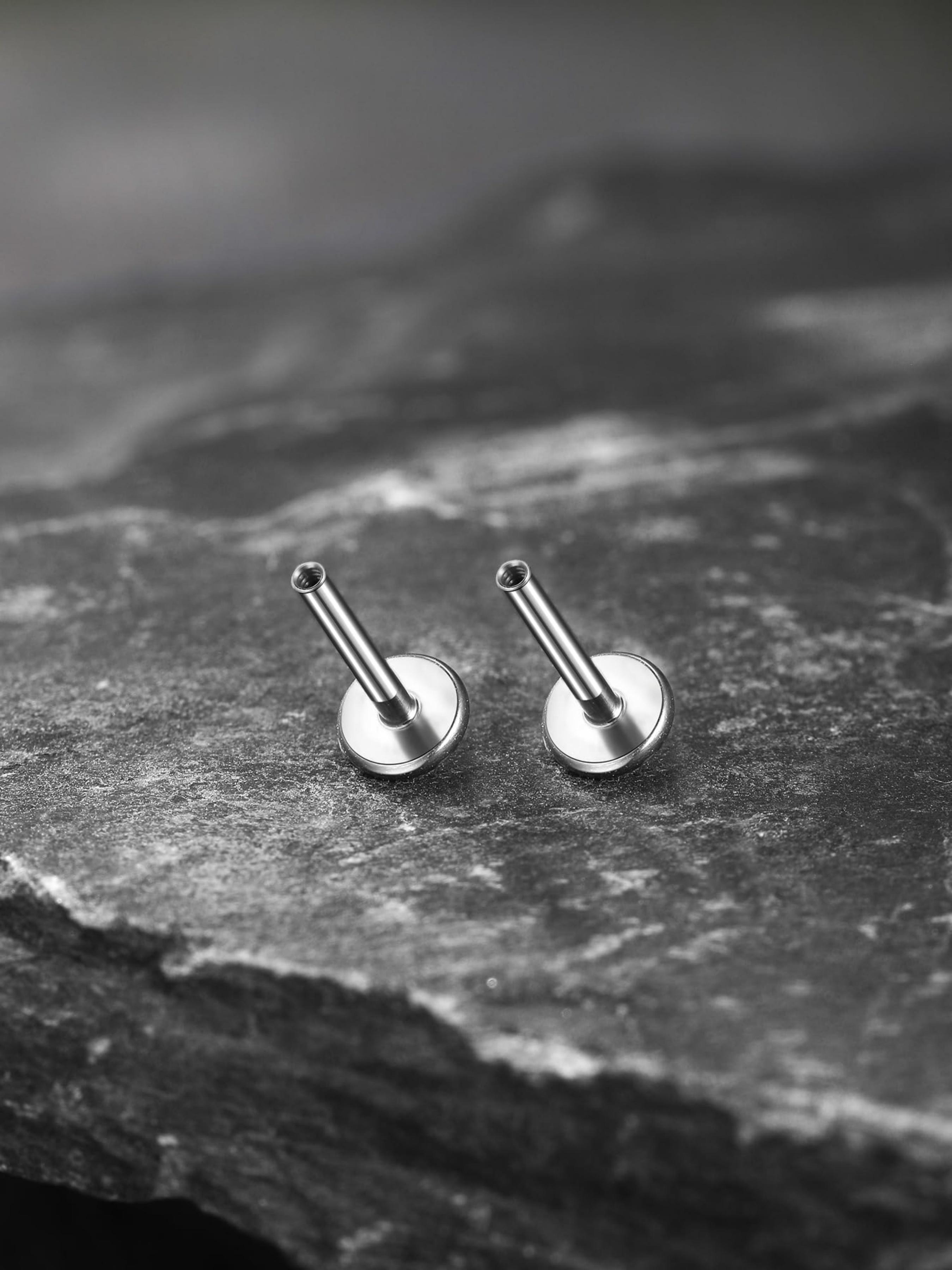Titanium Threadless Internally Threaded Flat Back Stud Earrings 18G 16G Labret Post in 6mm 7mm 8mm 9mm 10mm for Cartilage Helix Conch Tragus Nose Lobe Medusa Piercing Jewelry